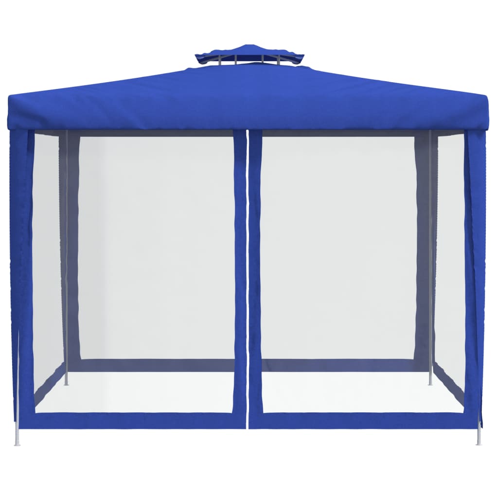 Pavillon à double toit en tissu bleu 3x3x2,68 m
