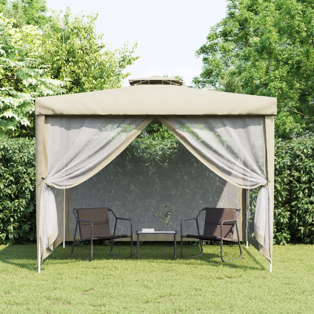 Pavillon mit Doppeldach Creme 3x3x2,68 m Stoff