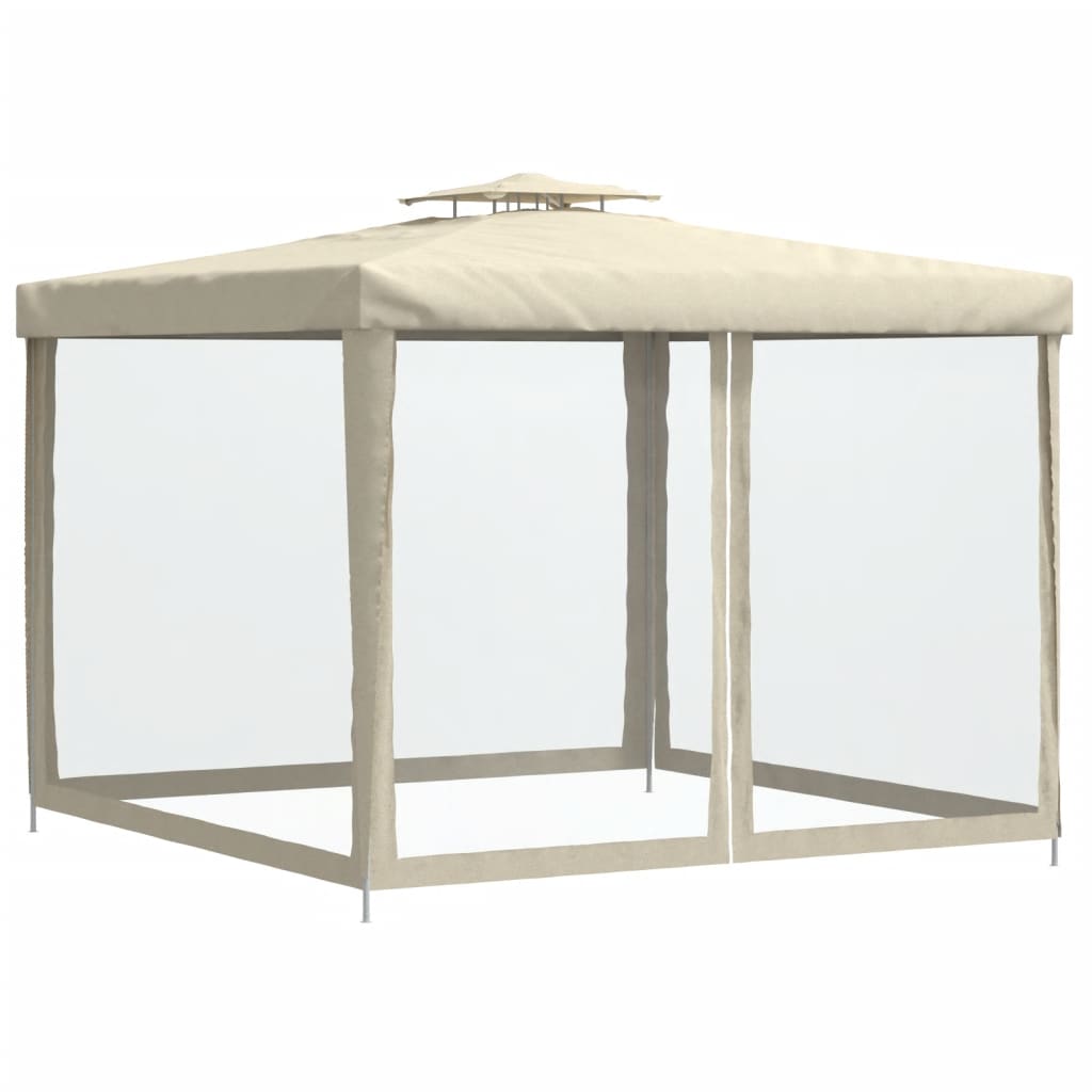 Pavillon mit Doppeldach Creme 3x3x2,68 m Stoff