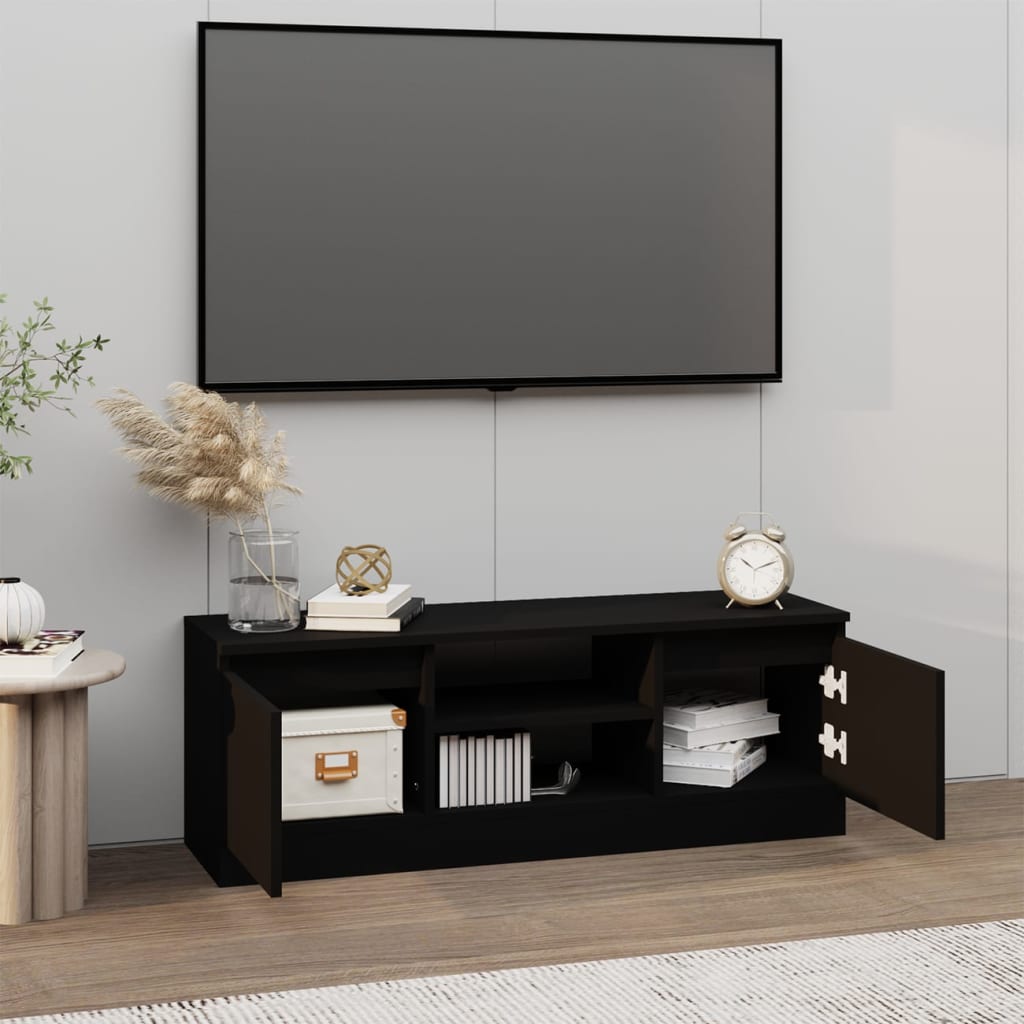 Meuble TV avec porte noir 102x30x36 cm