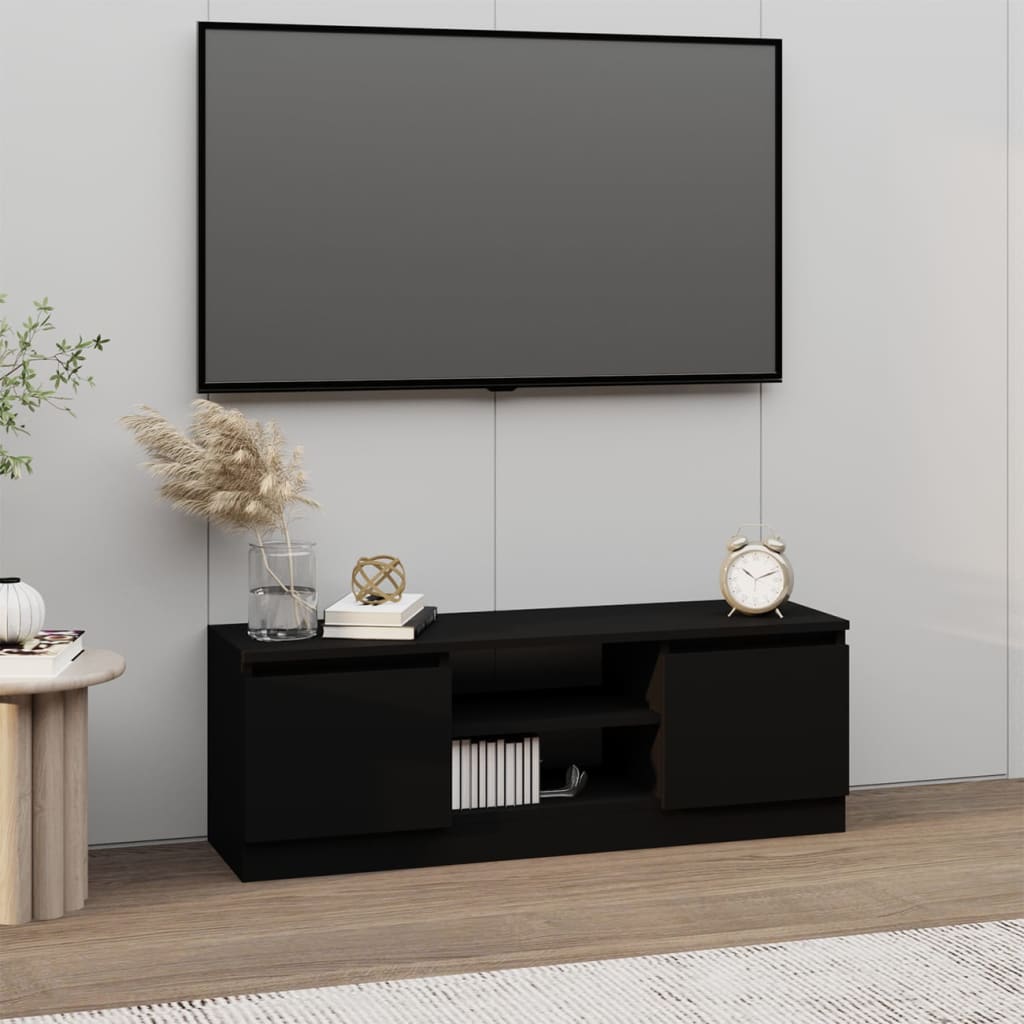 Meuble TV avec porte noir 102x30x36 cm