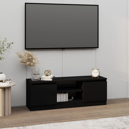 Meuble TV avec porte noir 102x30x36 cm