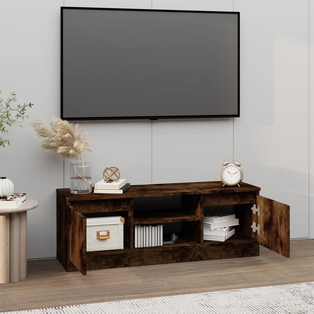 Meuble TV avec porte en chêne fumé 102x30x36 cm