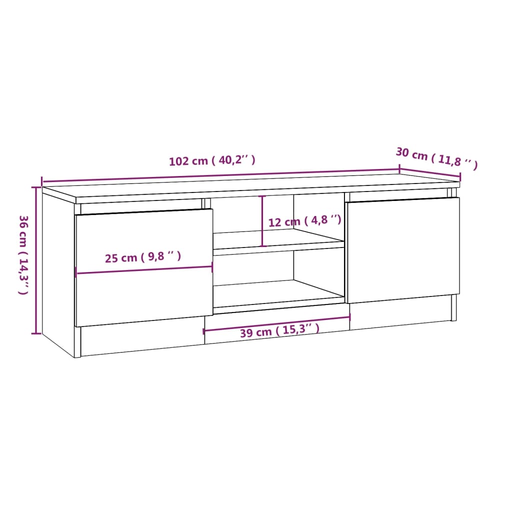 Meuble TV avec porte en chêne fumé 102x30x36 cm