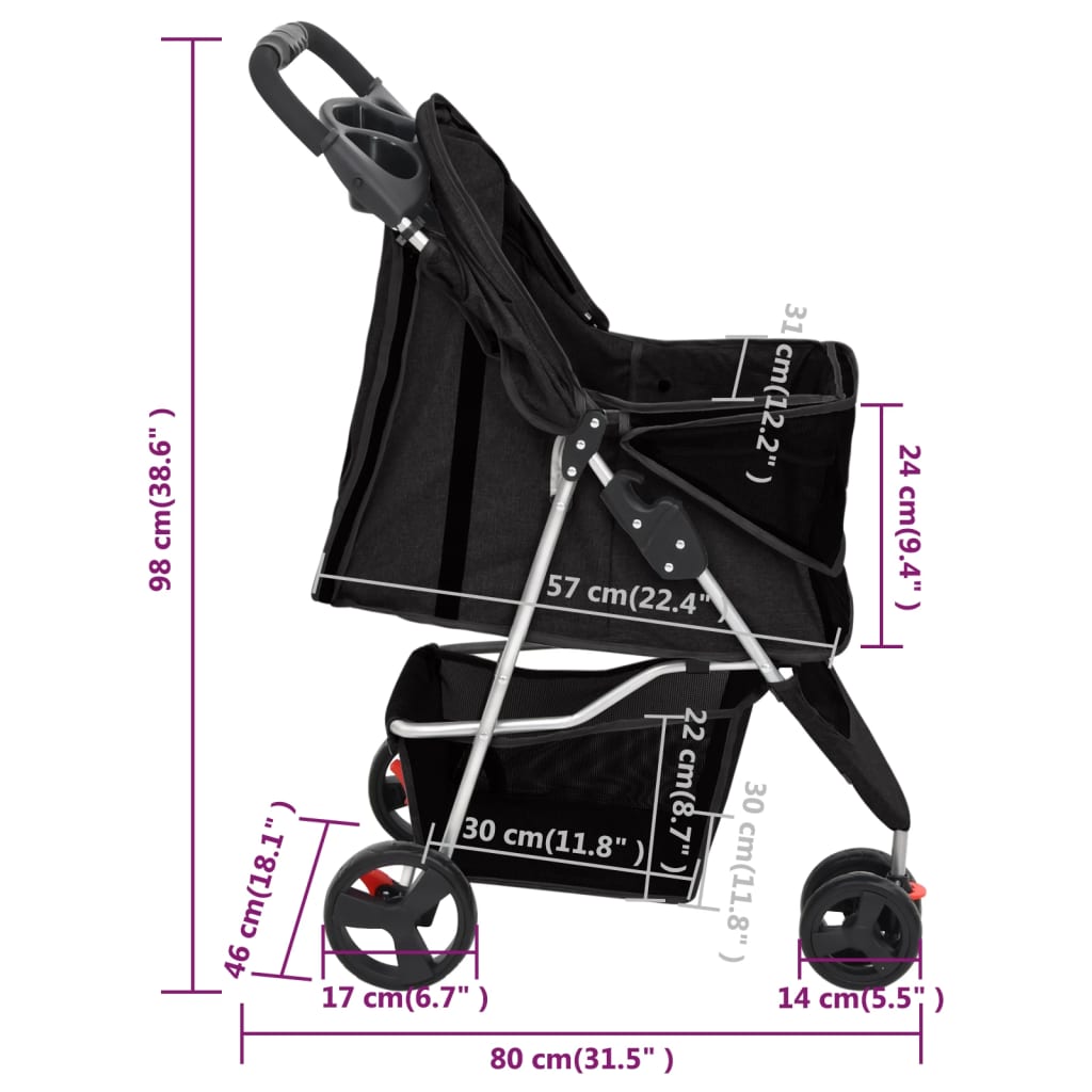 Hundewagen Faltbar Schwarz 80x46x98 cm Oxford-Gewebe