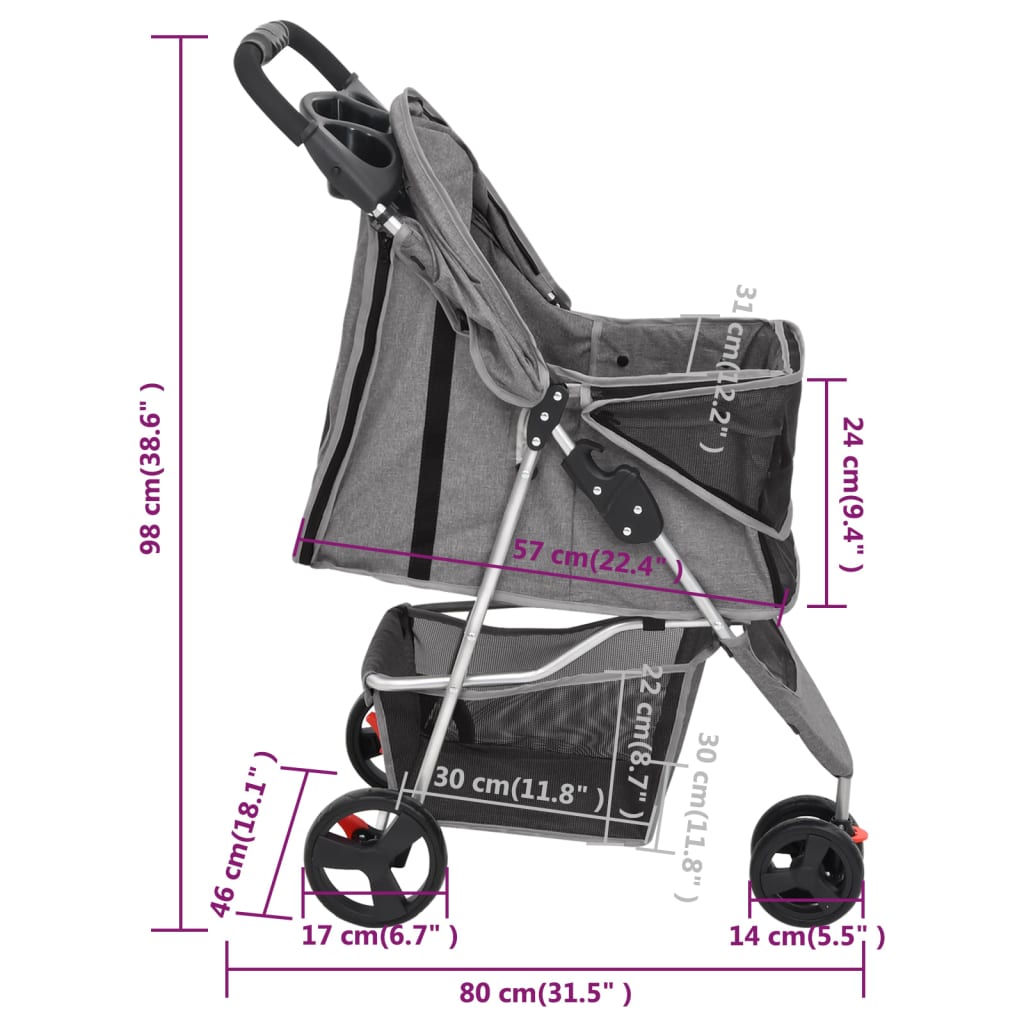 Hundewagen Faltbar Grau 80x46x98 cm Oxford-Gewebe