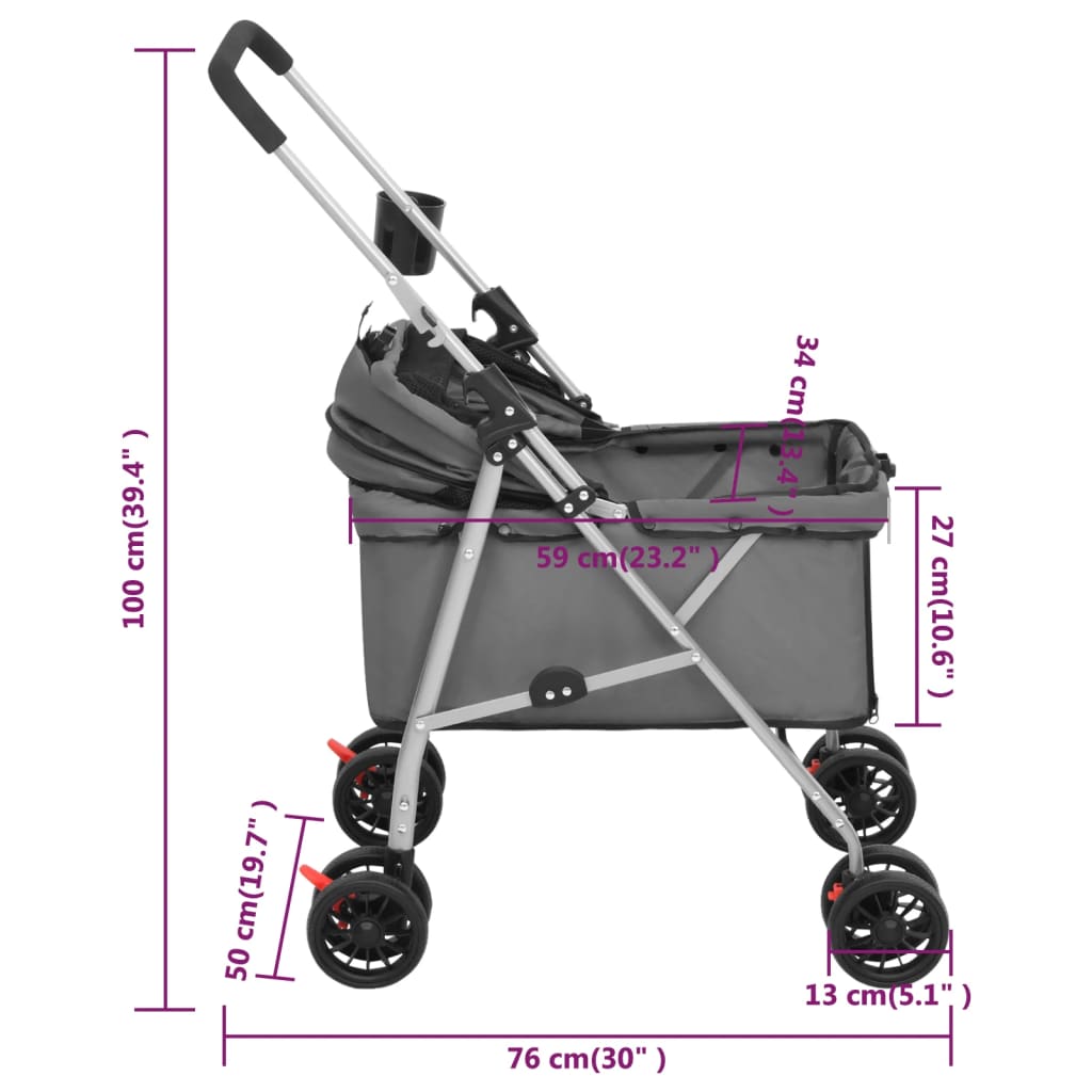 Hundewagen Faltbar Grau 76x50x100 cm Oxford-Gewebe