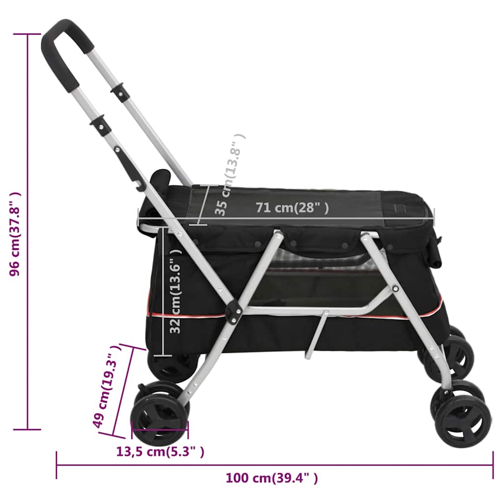 Hundewagen Faltbar Schwarz 100x49x96 cm Leinenstoff