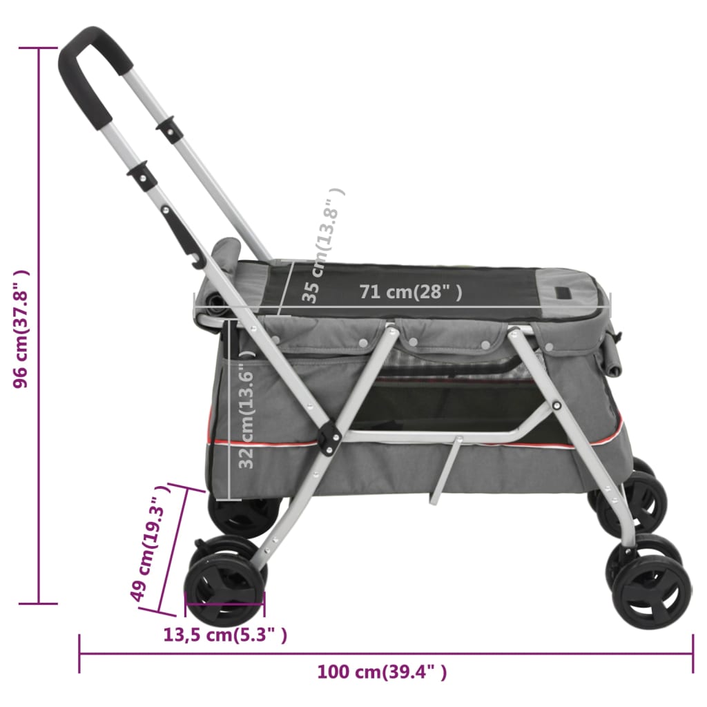 Hundewagen Faltbar Grau 100x49x96 cm Leinenstoff