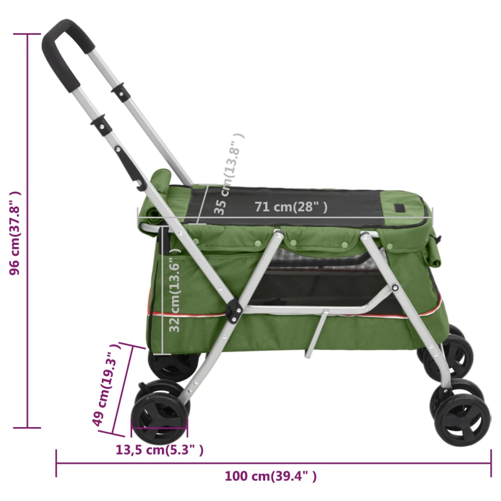 Hundewagen Faltbar Grün 100x49x96 cm Leinenstoff