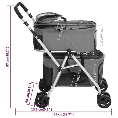 Hundewagen für 2 Hunde Faltbar Grau 83x48x97 cm Oxford-Gewebe