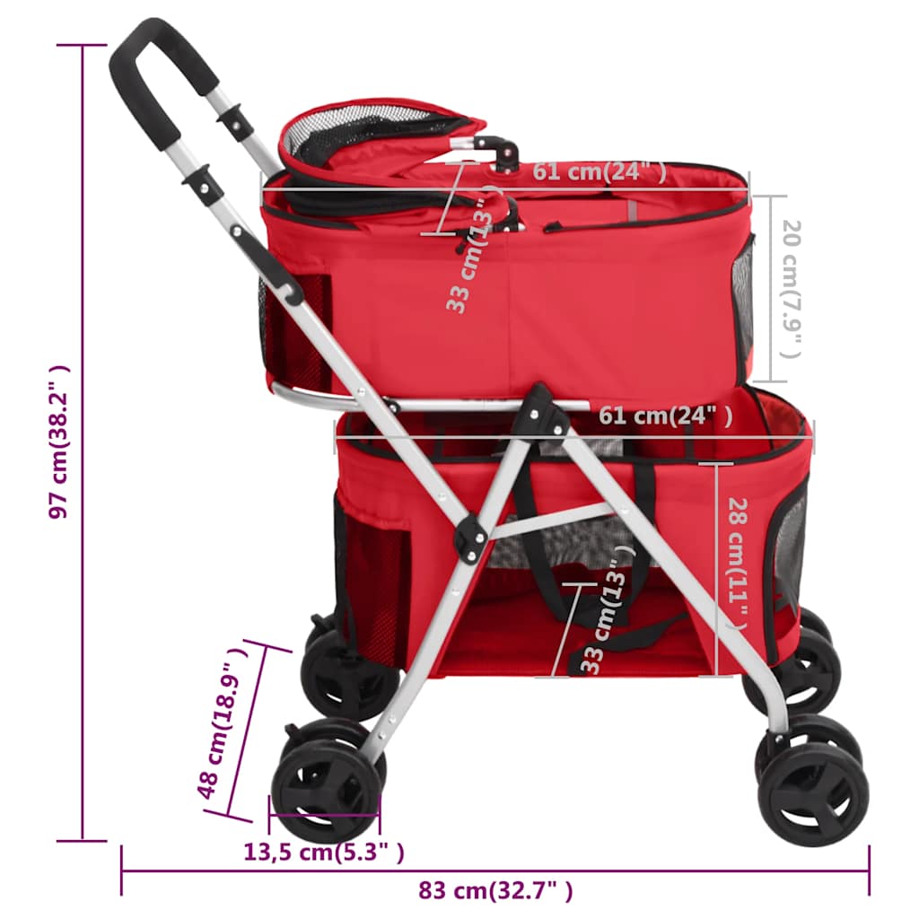 Hundewagen für 2 Hunde Faltbar Rot 83x48x97 cm Oxford-Gewebe