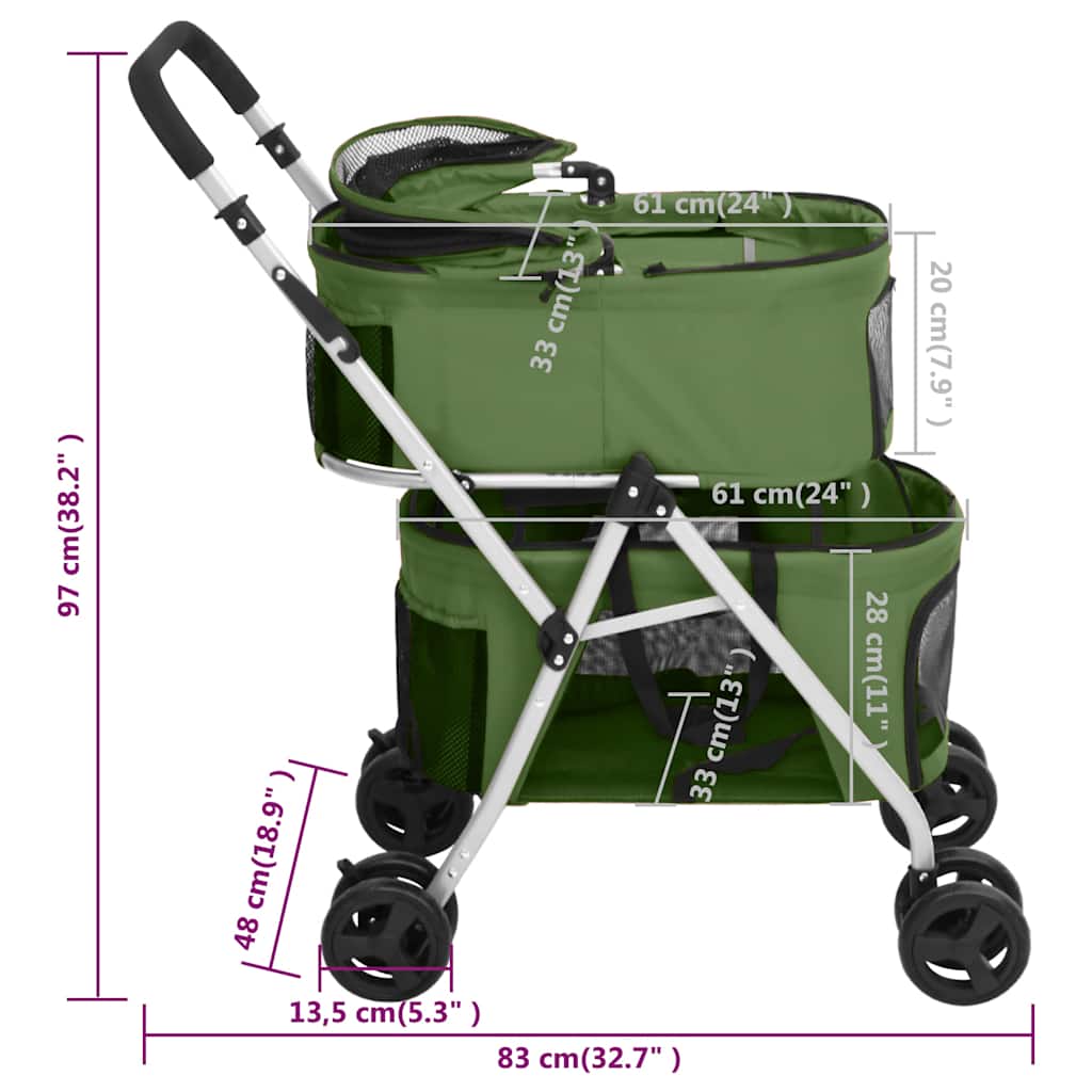 Hundewagen für 2 Hunde Faltbar Grün 83x48x97 cm Oxford-Gewebe