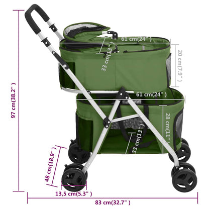 Hundewagen für 2 Hunde Faltbar Grün 83x48x97 cm Oxford-Gewebe