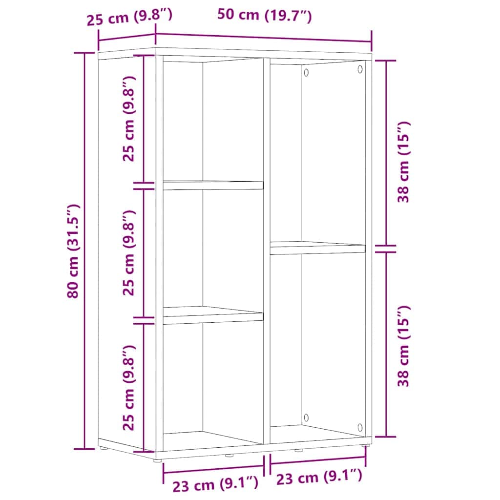 Bücherregal/Sideboard Grau Sonoma 50x25x80 cm Holzwerkstoff