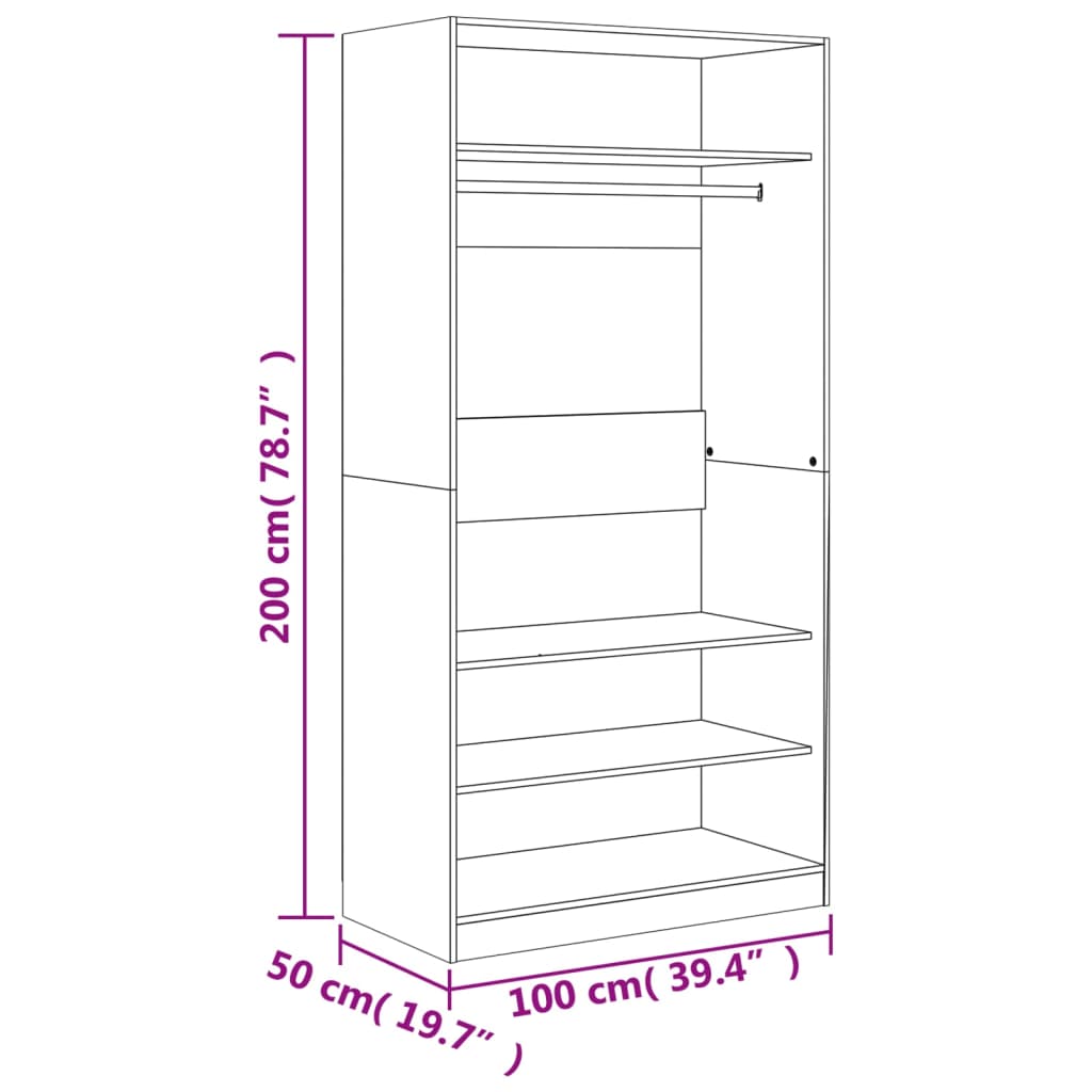 Armoire Sonoma grise 100x50x200 cm matériau bois