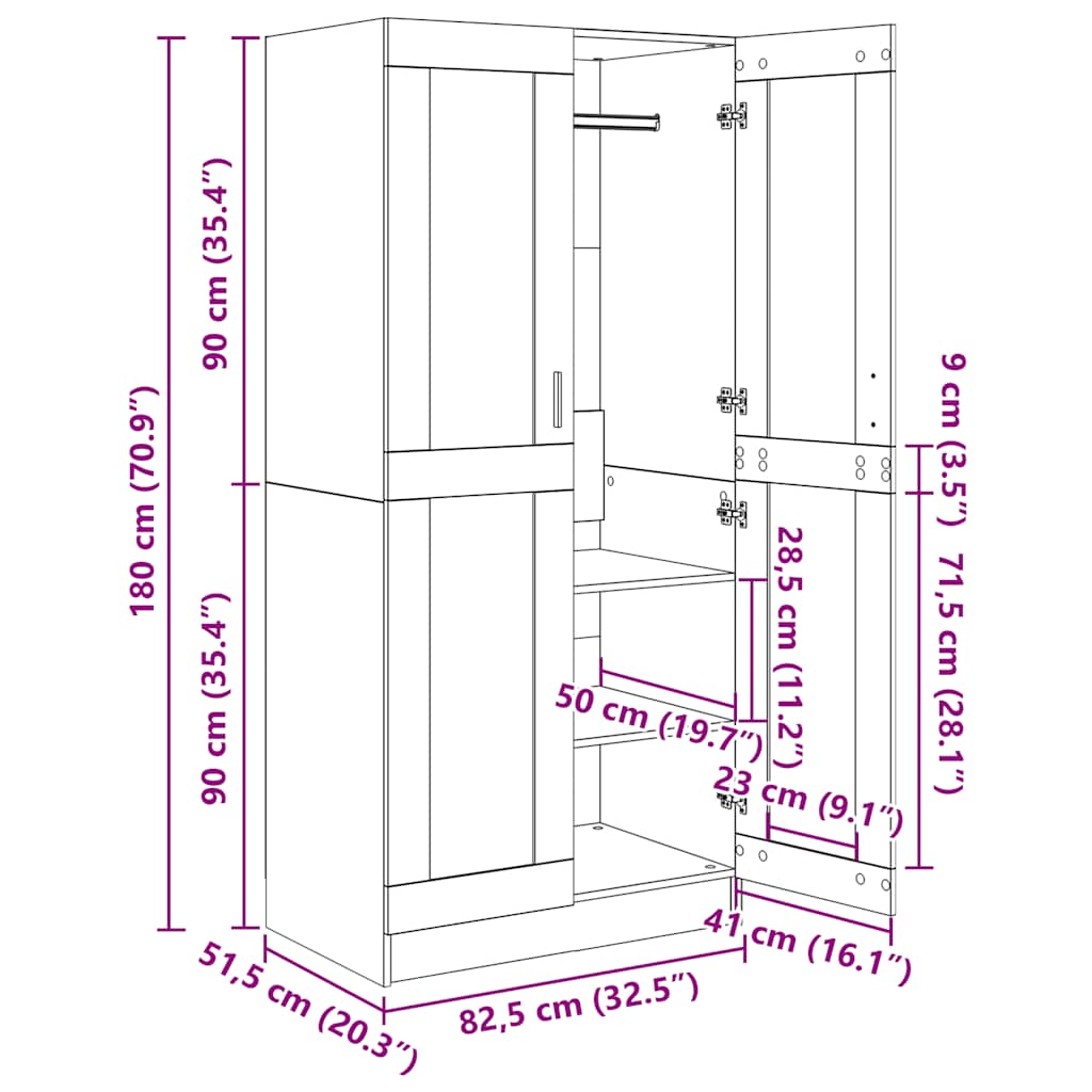 Kleiderschrank Räuchereiche 82,5x51,5x180 cm Holzwerkstoff