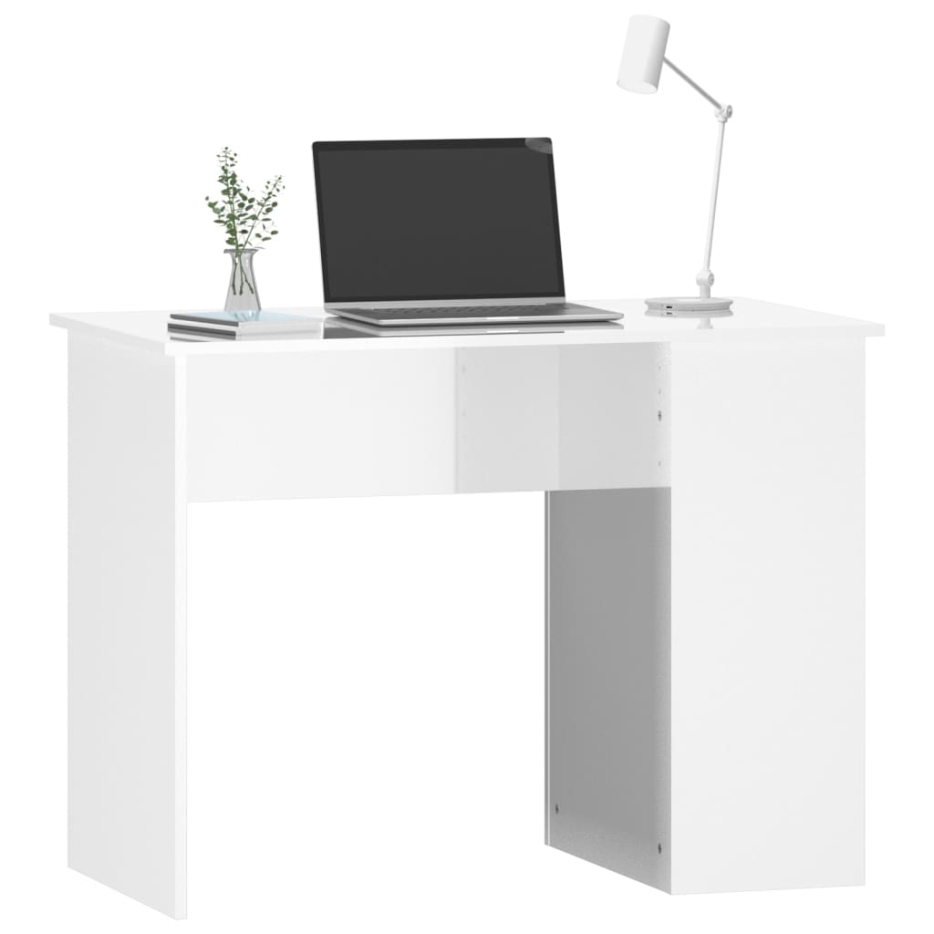 Bureau blanc brillant 100x55x75 cm en bois