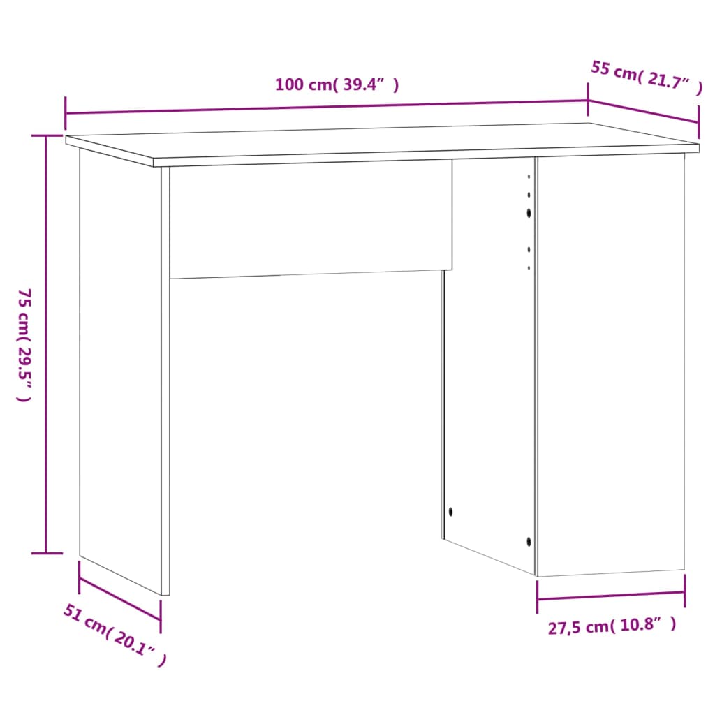 Bureau blanc brillant 100x55x75 cm en bois