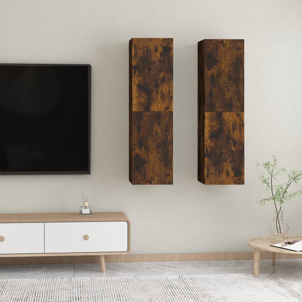 Meubles muraux TV 2 pièces chêne fumé 30,5x30x110 cm