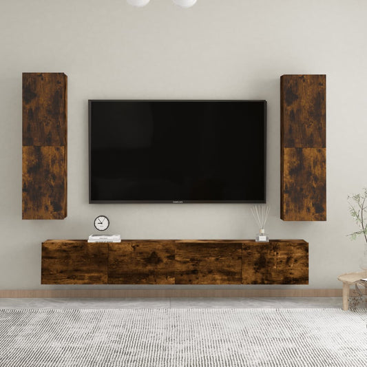 Meubles muraux TV 2 pièces chêne fumé 30,5x30x110 cm