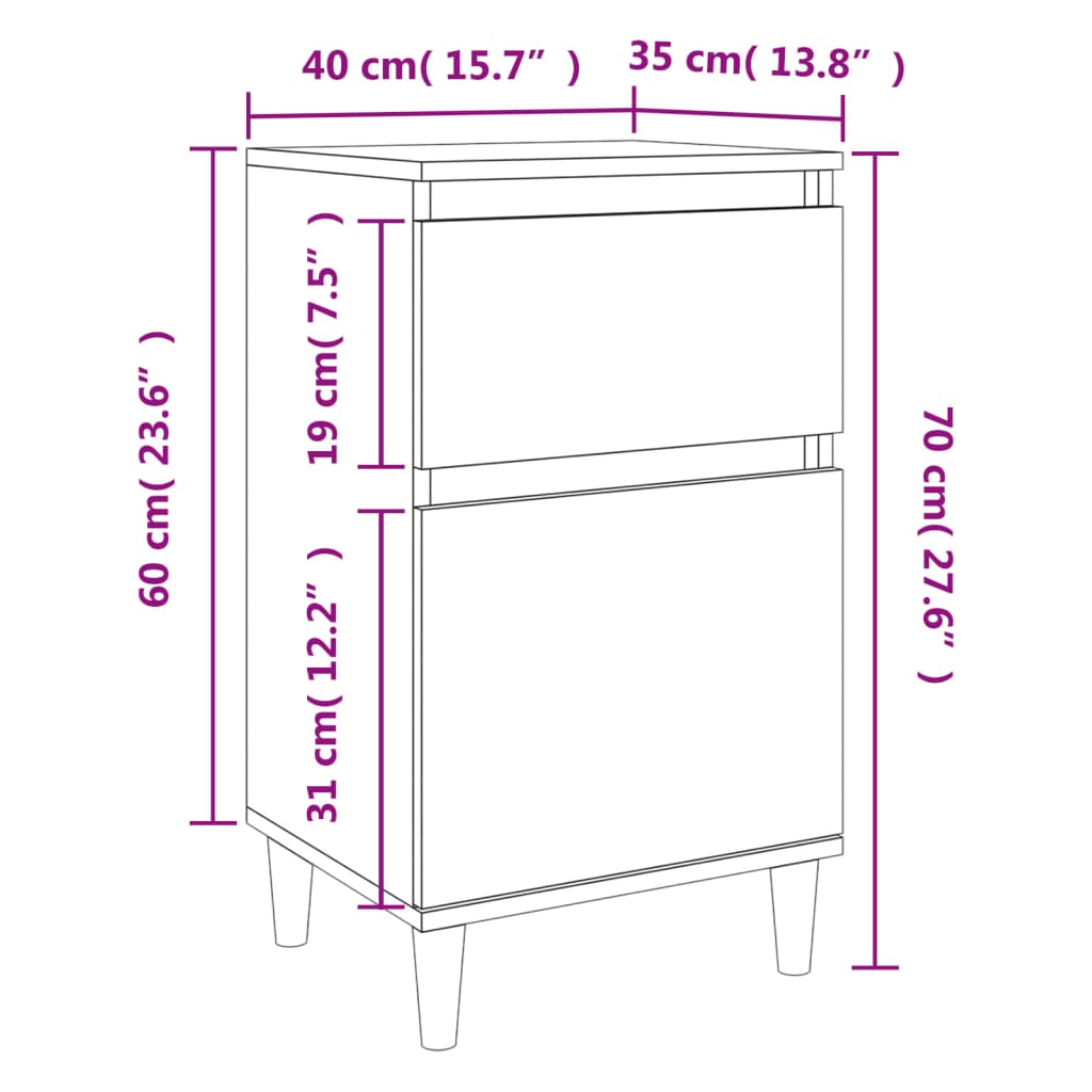 Table de chevet aspect chêne marron 40x35x70 cm