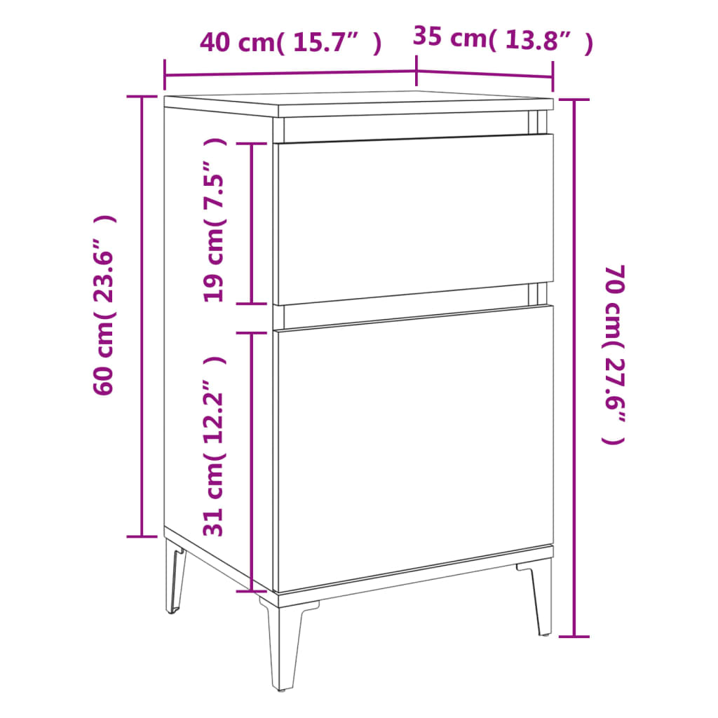 Table de chevet aspect chêne marron 40x35x70 cm