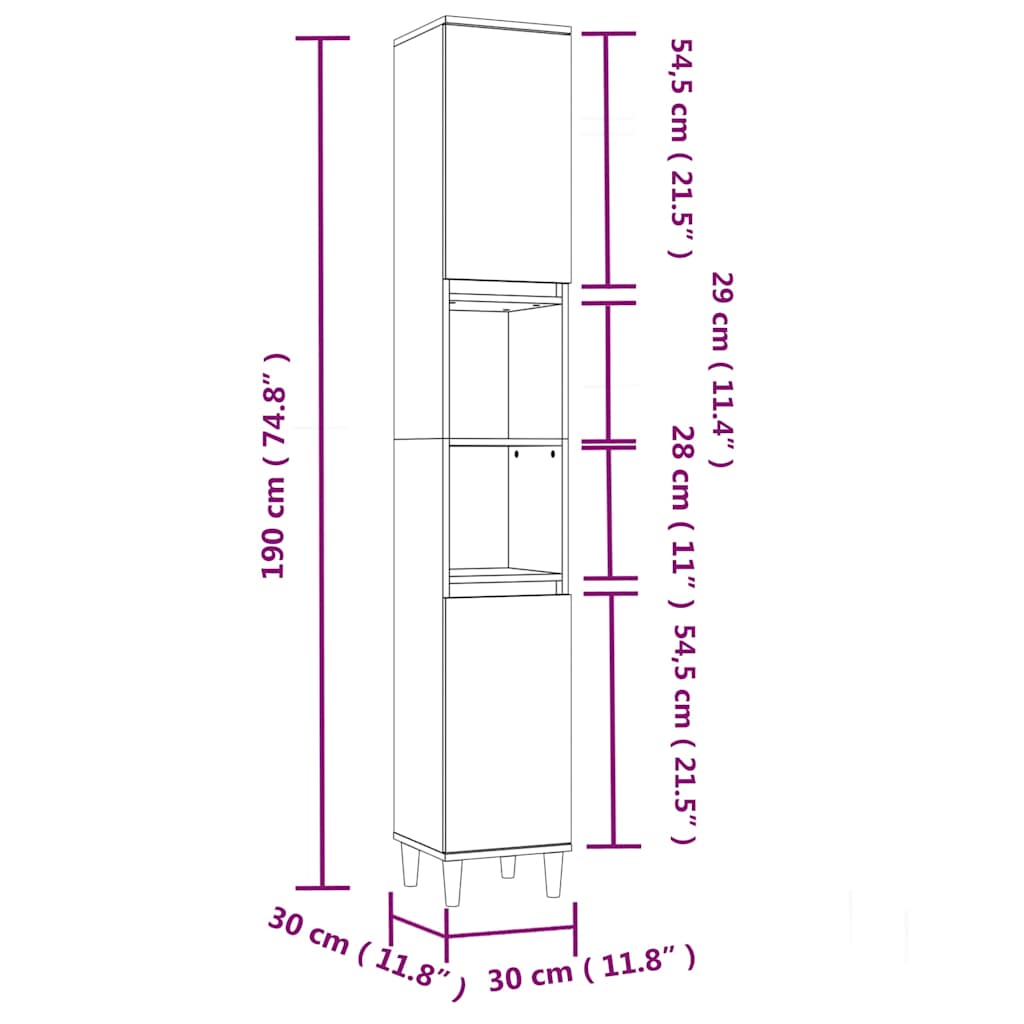 Badschrank Grau Sonoma 30x30x190 cm Holzwerkstoff