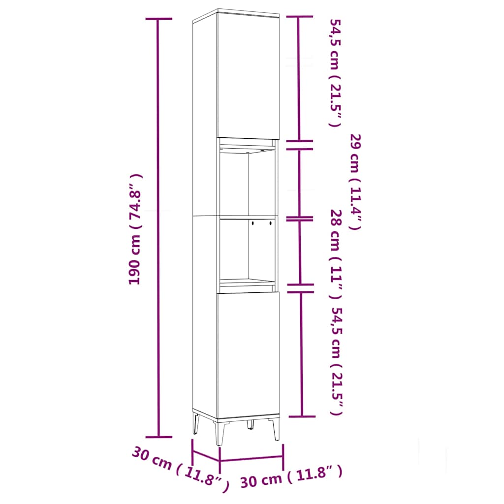 Badschrank Weiß 30x30x190 cm Holzwerkstoff