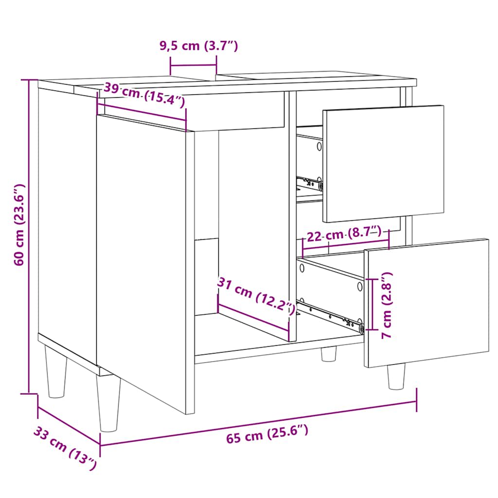 Badschrank Räuchereiche 65x33x60 cm Holzwerkstoff