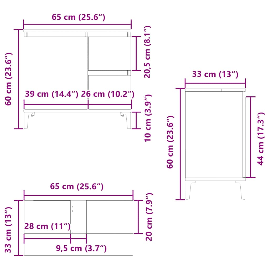 Badschrank Räuchereiche 65x33x60 cm Holzwerkstoff