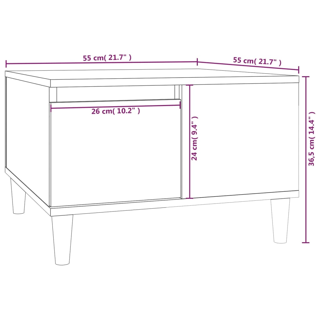 Table basse gris béton 55x55x36,5 cm en bois