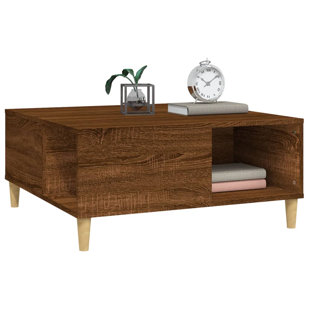 Table basse aspect chêne marron 80x80x36,5 cm en bois