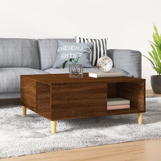 Table basse aspect chêne marron 80x80x36,5 cm en bois