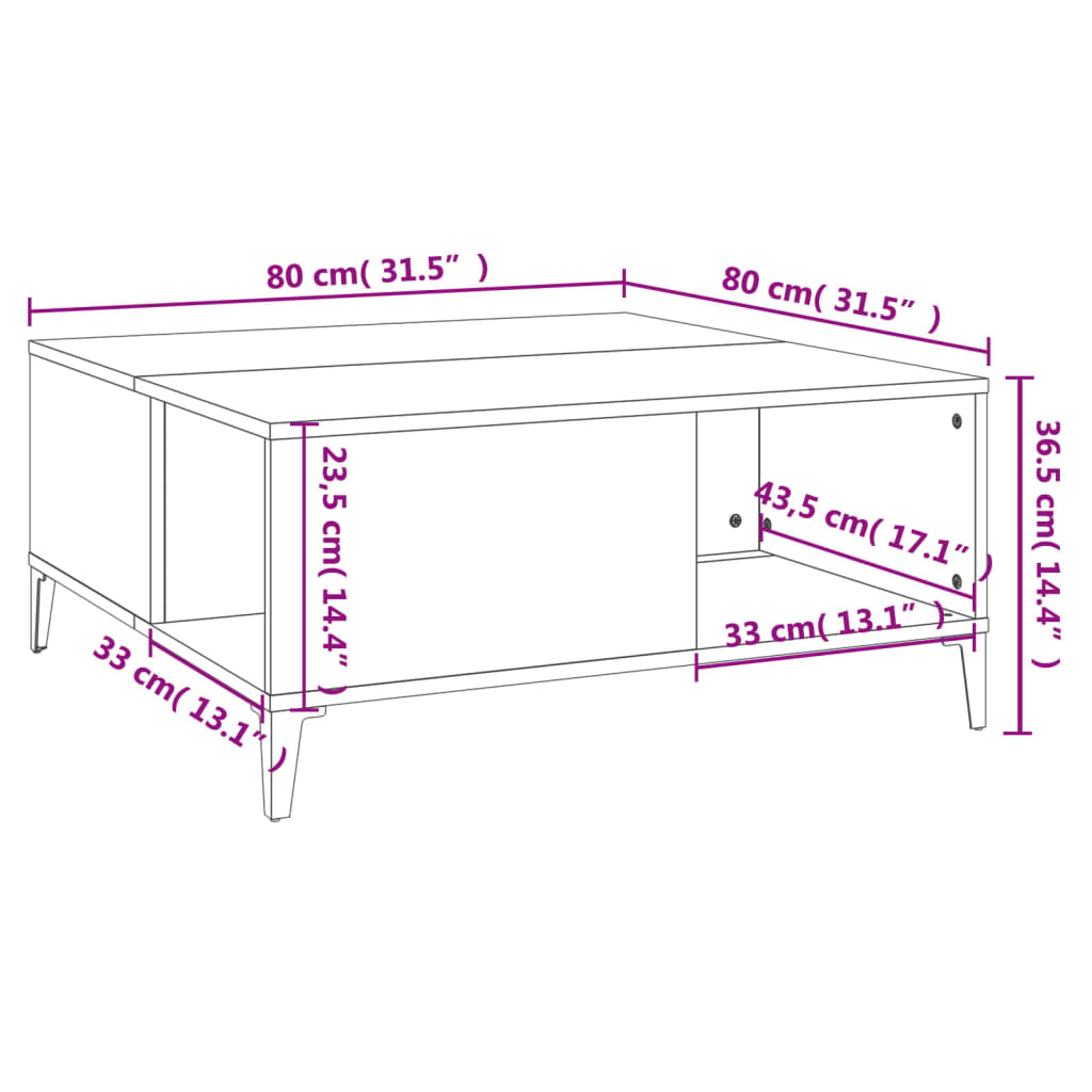 Table basse chêne Sonoma 80x80x36,5 cm matière bois
