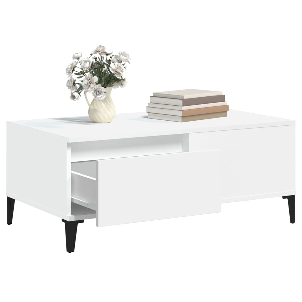 Table basse blanche 90x50x36,5 cm en bois