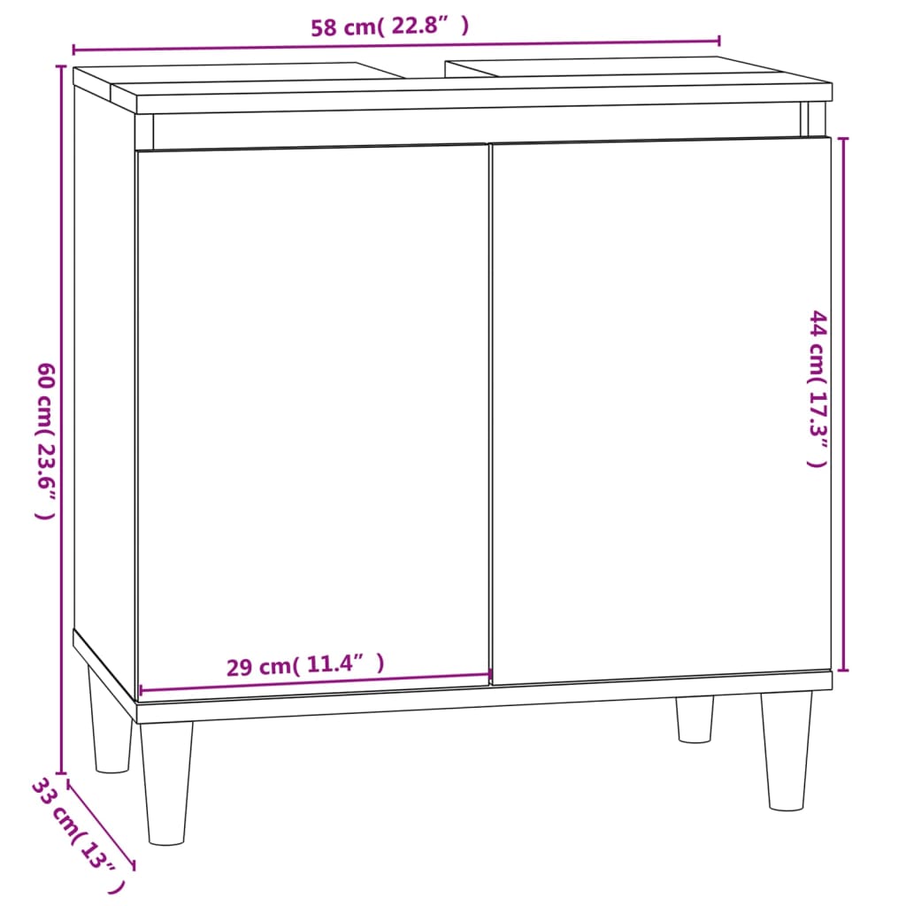 Waschbeckenunterschrank Hochglanz-Weiß 58x33x60cm Holzwerkstoff