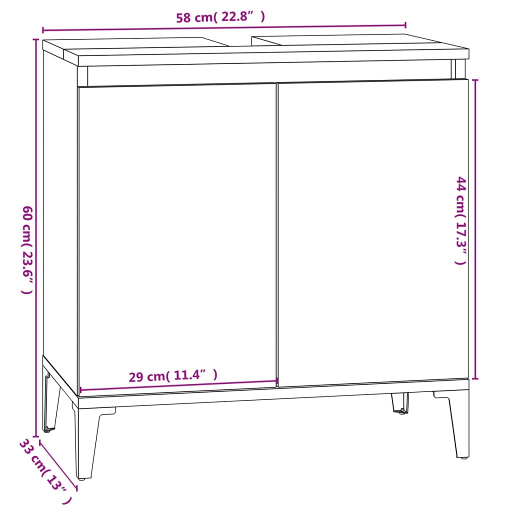 Waschbeckenunterschrank Räuchereiche 58x33x60 cm Holzwerkstoff