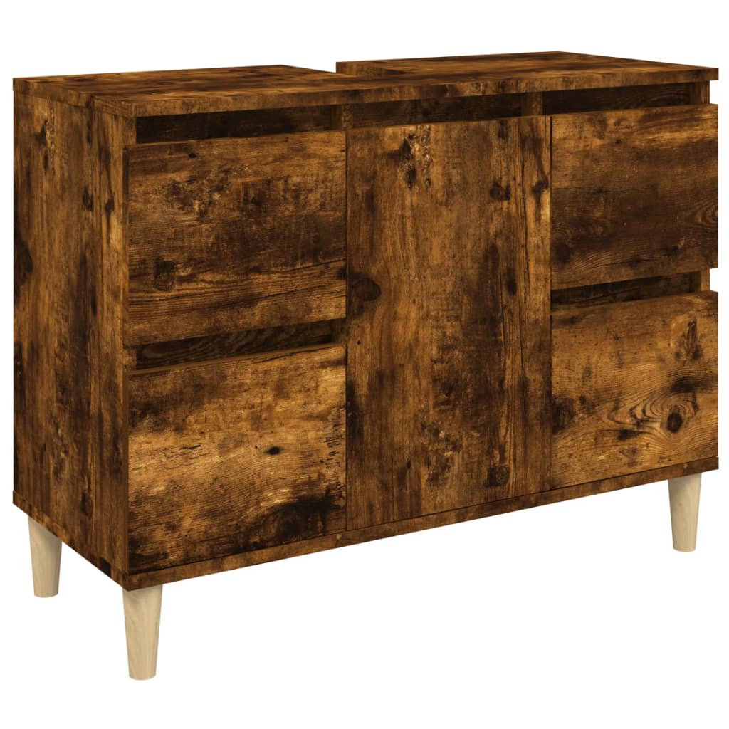 Meuble sous évier chêne fumé 80x33x60 cm en bois