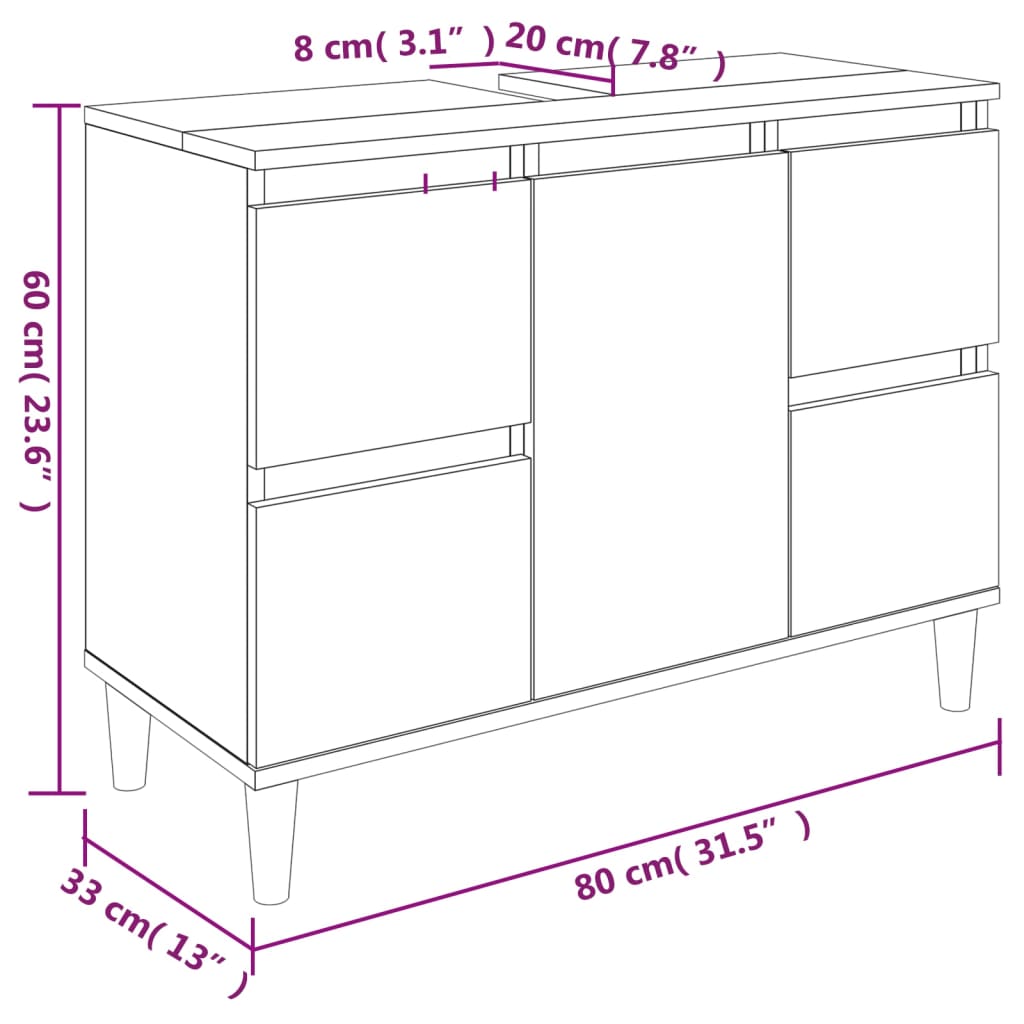 Meuble vasque aspect chêne marron 80x33x60 cm