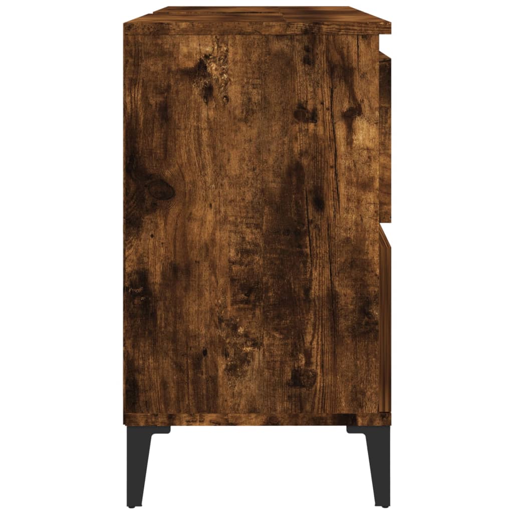 Meuble sous évier chêne fumé 80x33x60 cm en bois