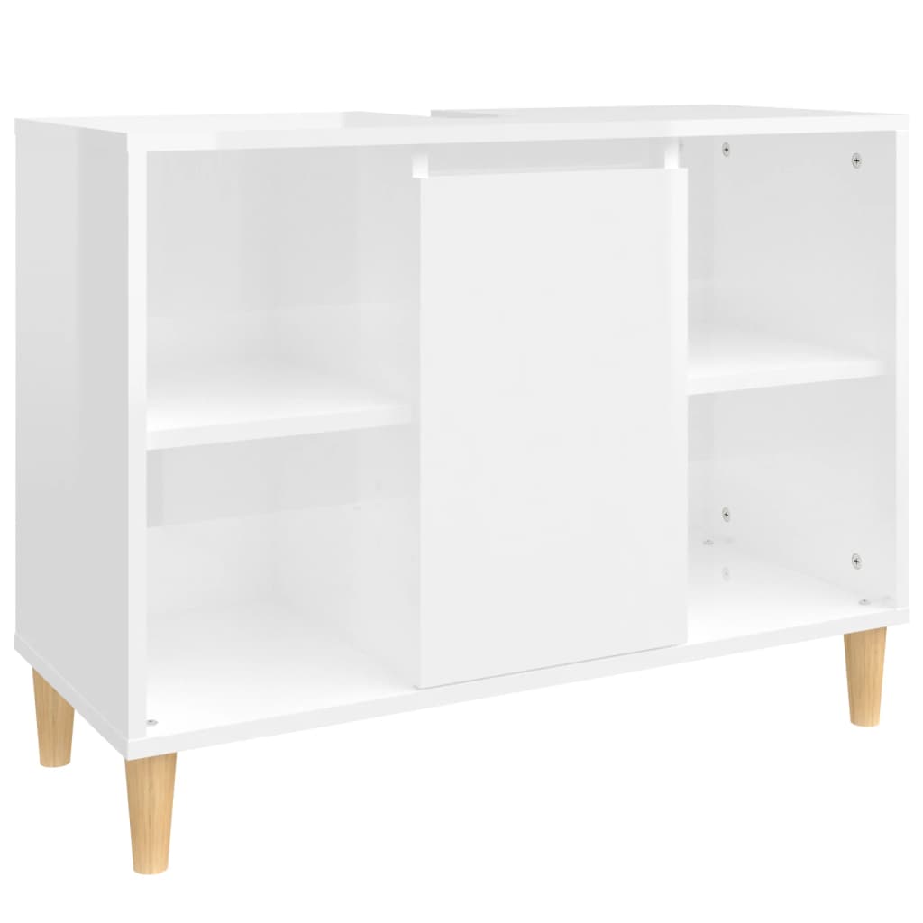 Meuble sous évier blanc brillant 80x33x60cm en bois