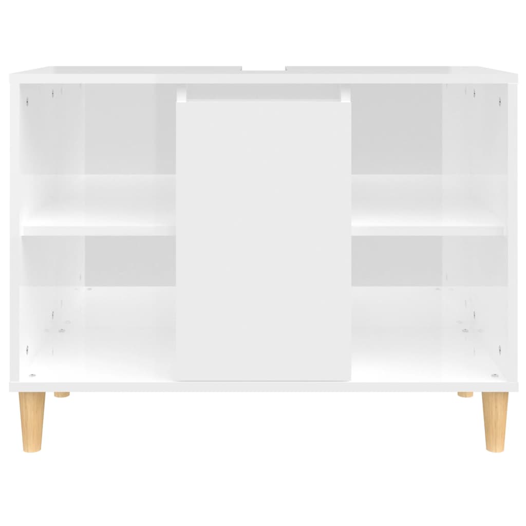 Meuble sous évier blanc brillant 80x33x60cm en bois