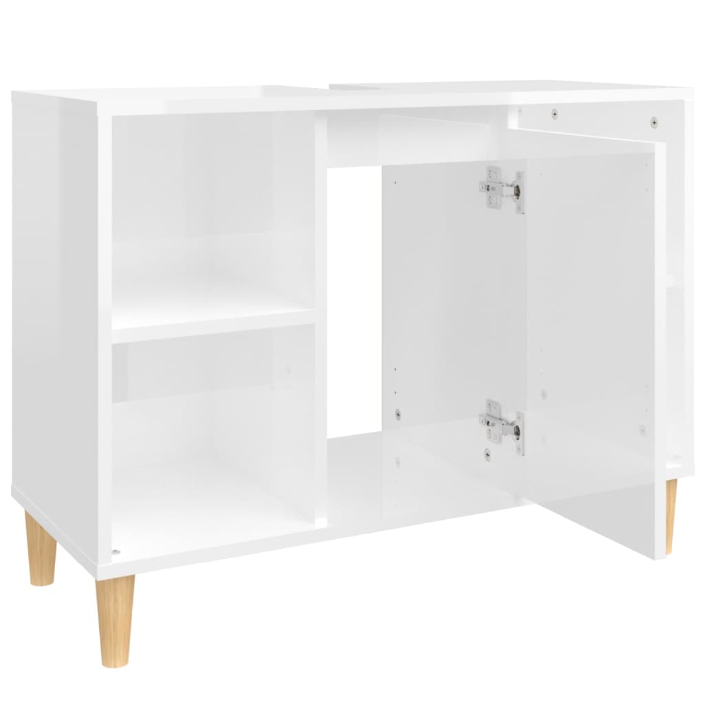 Meuble sous évier blanc brillant 80x33x60cm en bois