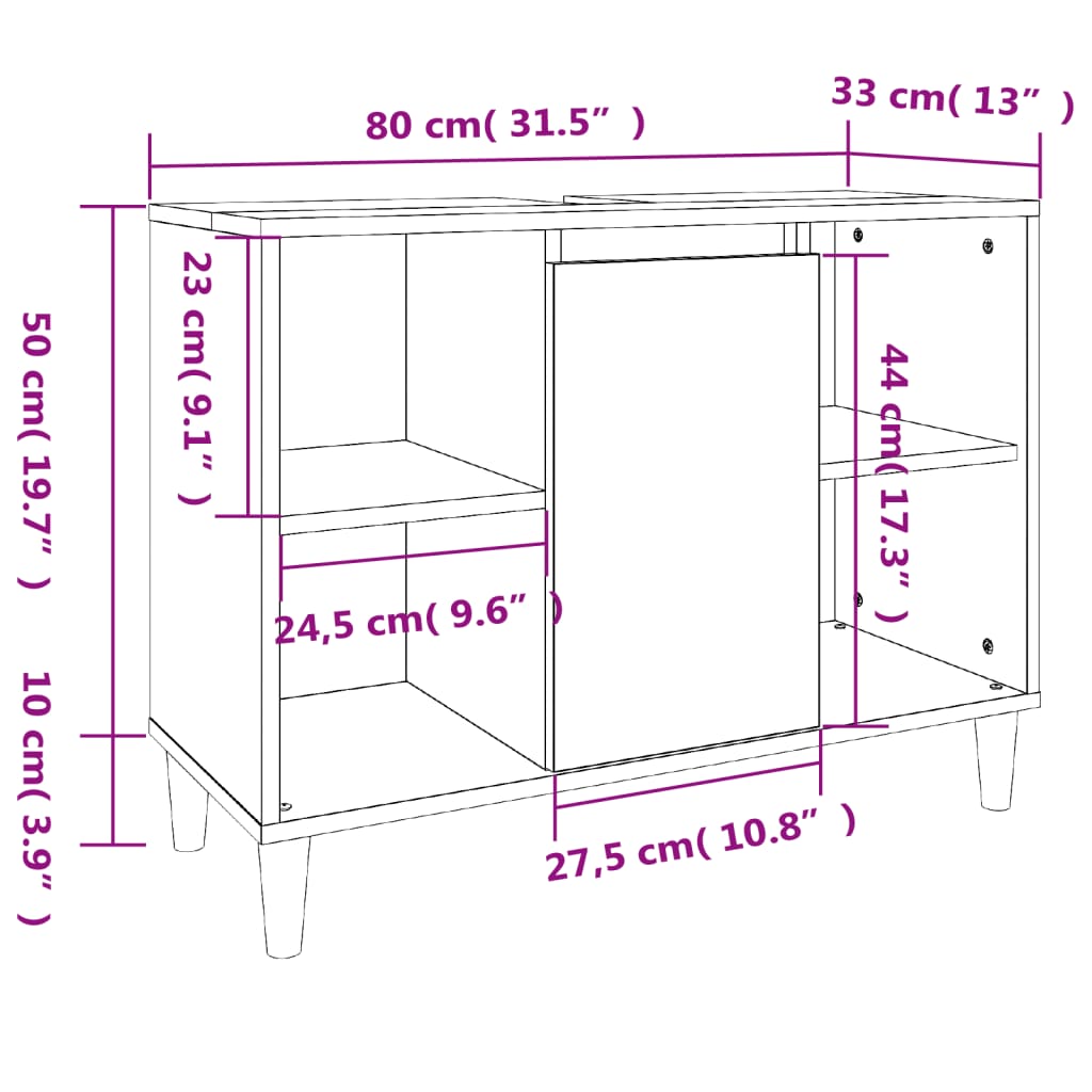 Waschbeckenunterschrank Hochglanz-Weiß 80x33x60cm Holzwerkstoff