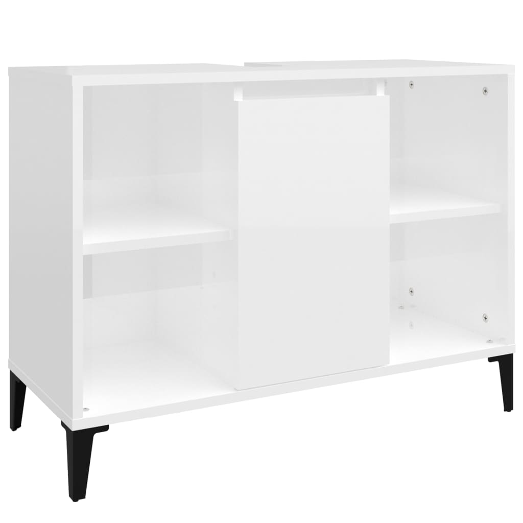 Meuble sous évier blanc brillant 80x33x60cm en bois