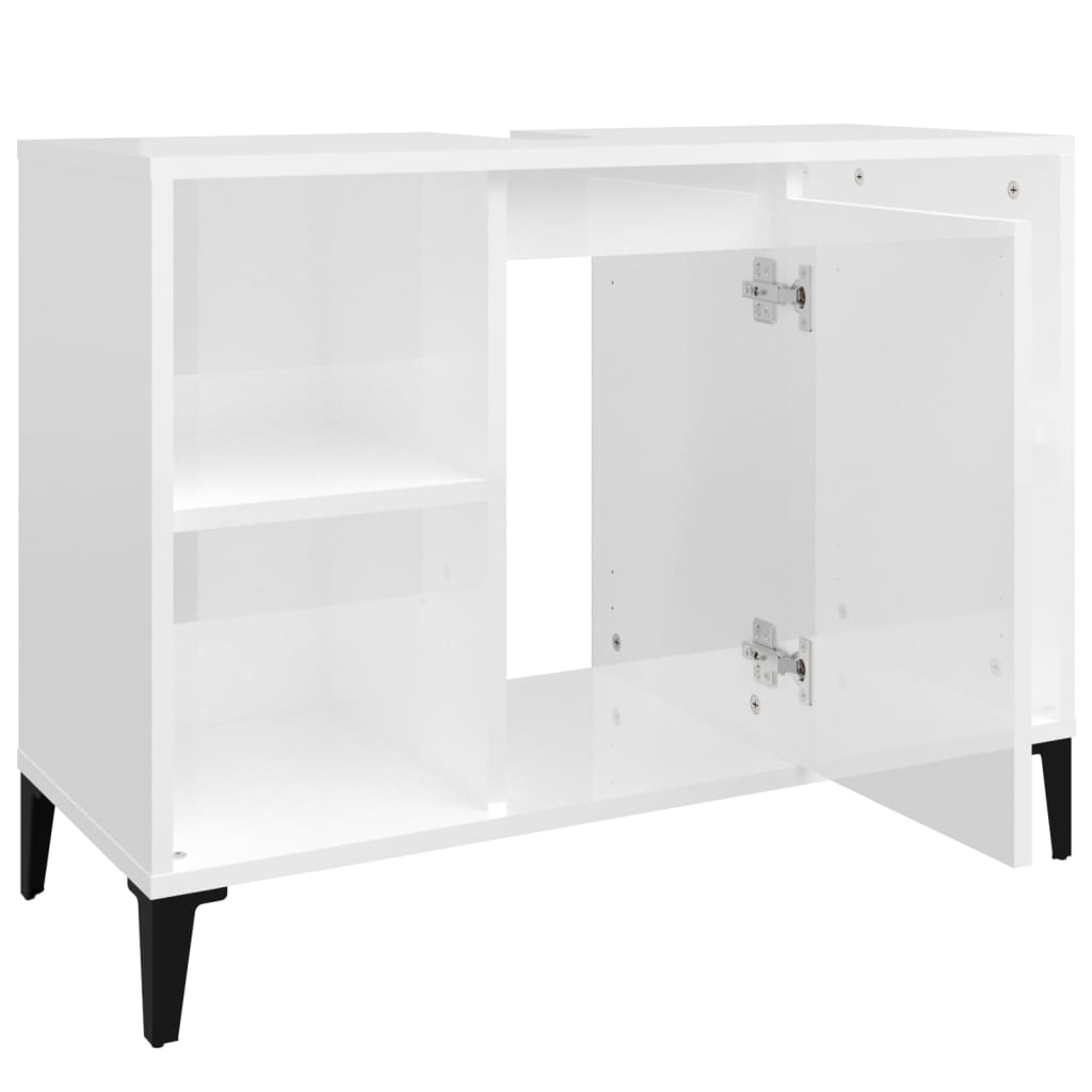 Meuble sous évier blanc brillant 80x33x60cm en bois