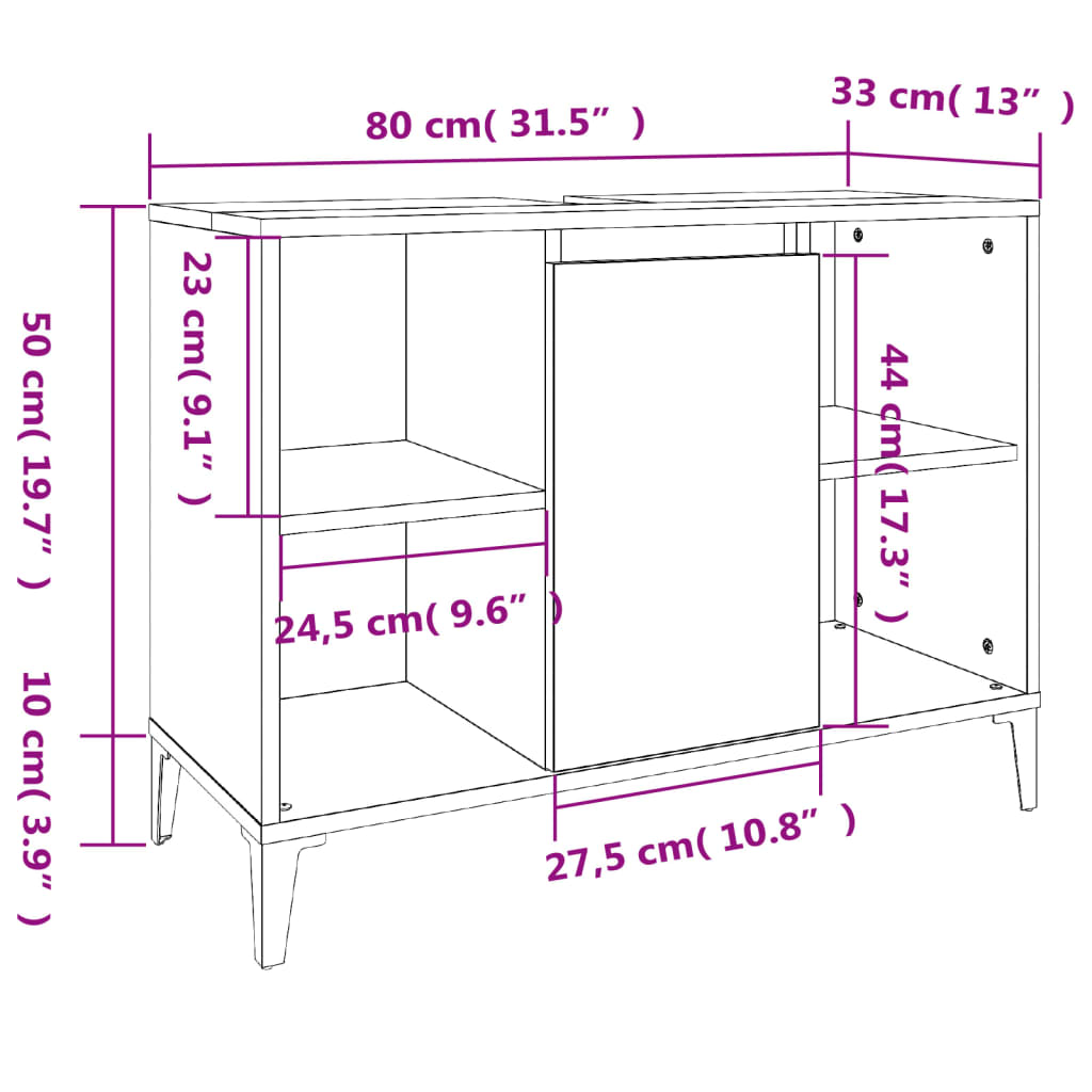 Waschbeckenunterschrank Hochglanz-Weiß 80x33x60cm Holzwerkstoff