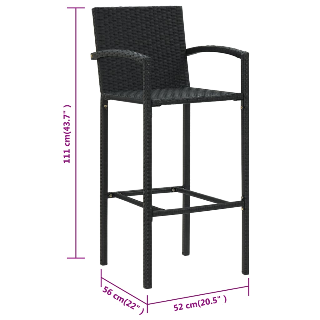 Barhocker 2 Stk. Schwarz Poly Rattan