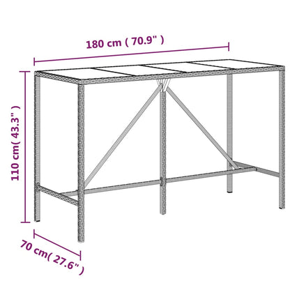 Bartisch mit Glasplatte Braun 180x70x110 cm Poly Rattan